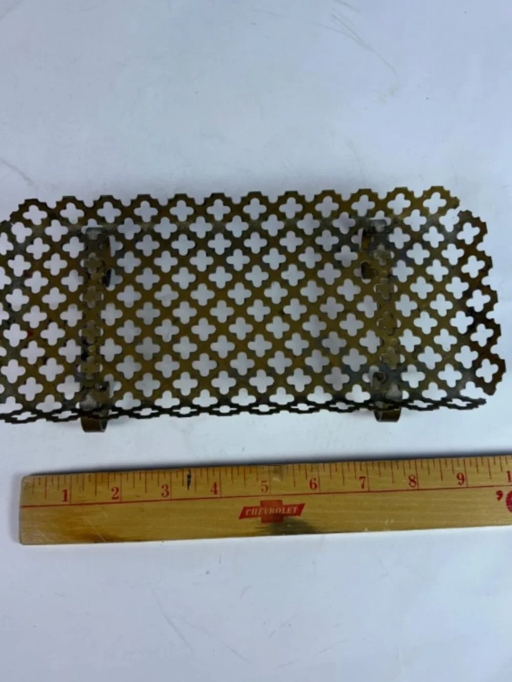 Vintage MCM Brass Wall Shelf | Clover Cutout Hanging Shelf | Hollywood Regency
